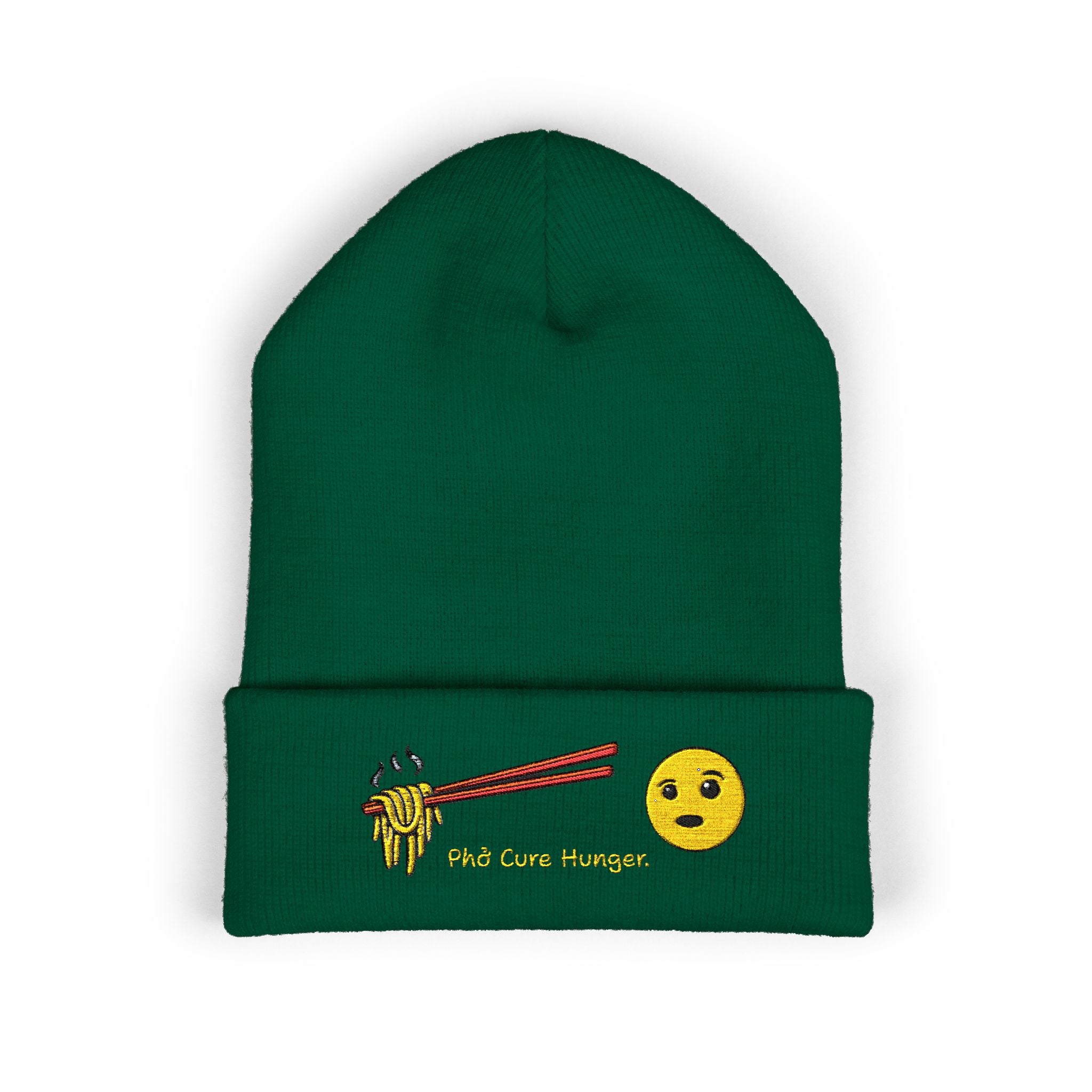 *Clearance Item* Embroidered "Phở Cure Hunger." Cuffed Beanie