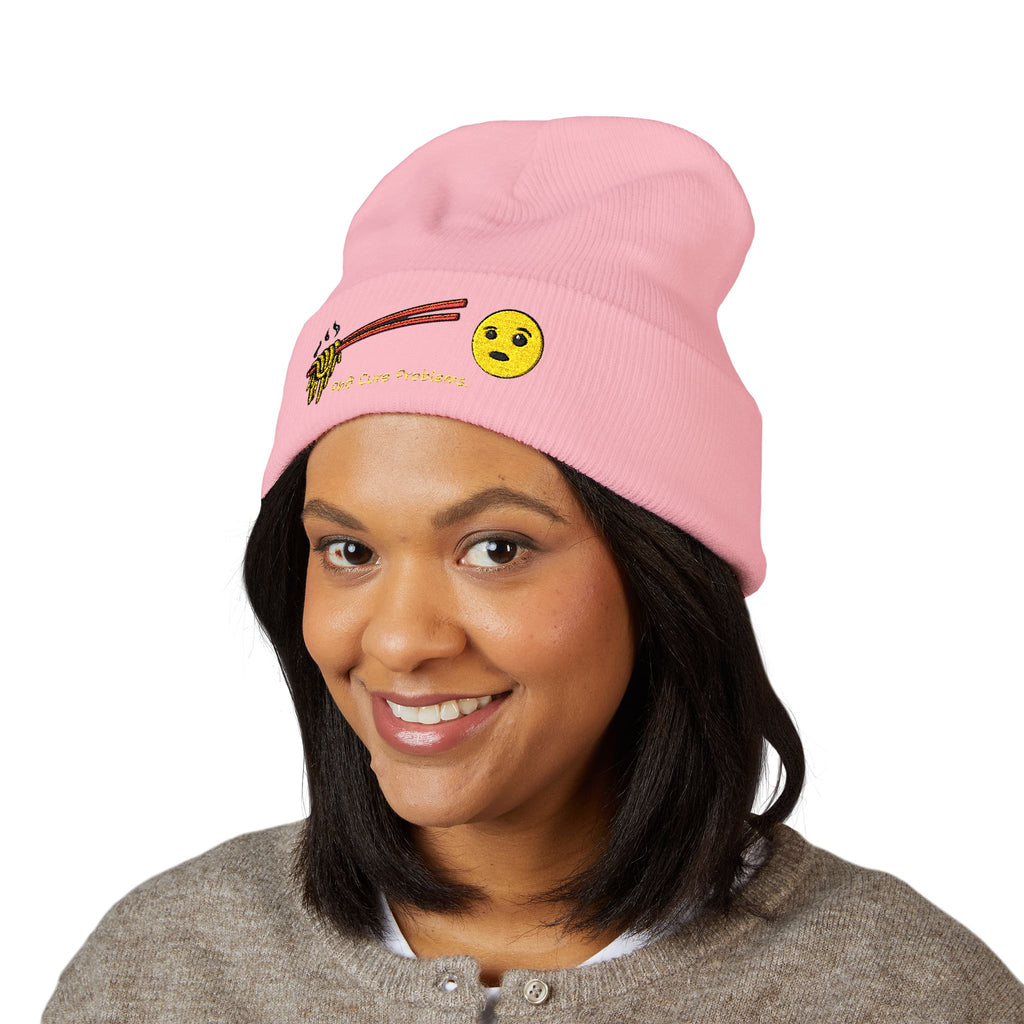 *Clearance Item* Embroidered 'Phở Cure Problems.' Cuffed Beanie