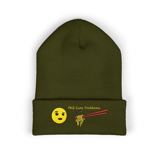 *Clearance Item* Embroidered 'Phở Cure Problems.' Cuffed Beanie