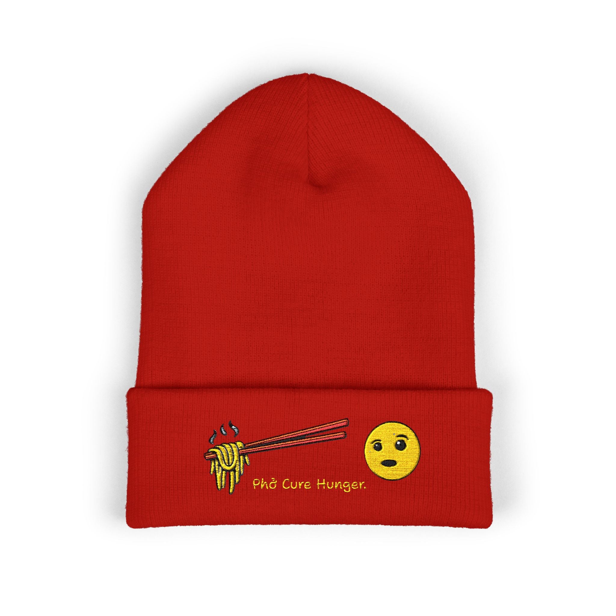 *Clearance Item* Embroidered "Phở Cure Hunger." Cuffed Beanie