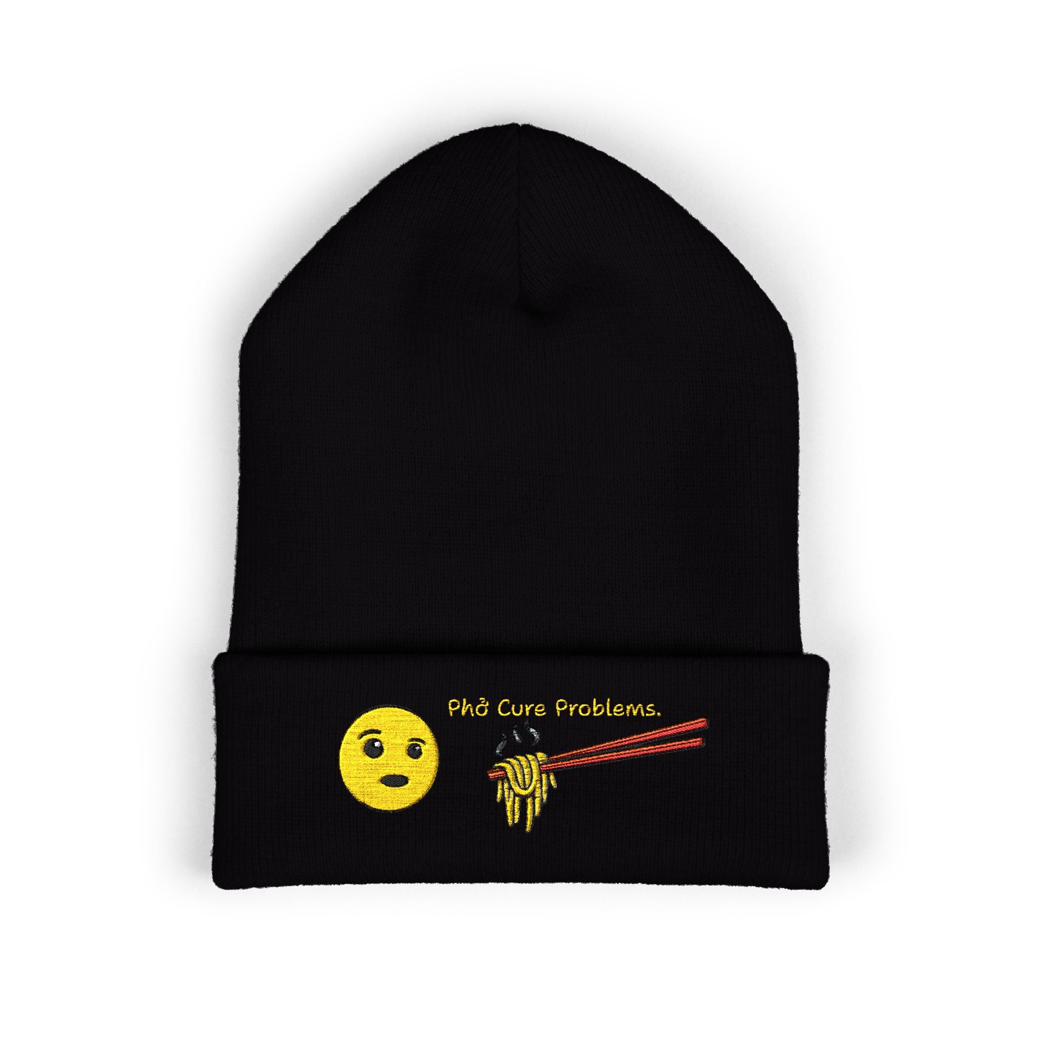 *Clearance Item* Embroidered 'Phở Cure Problems.' Cuffed Beanie