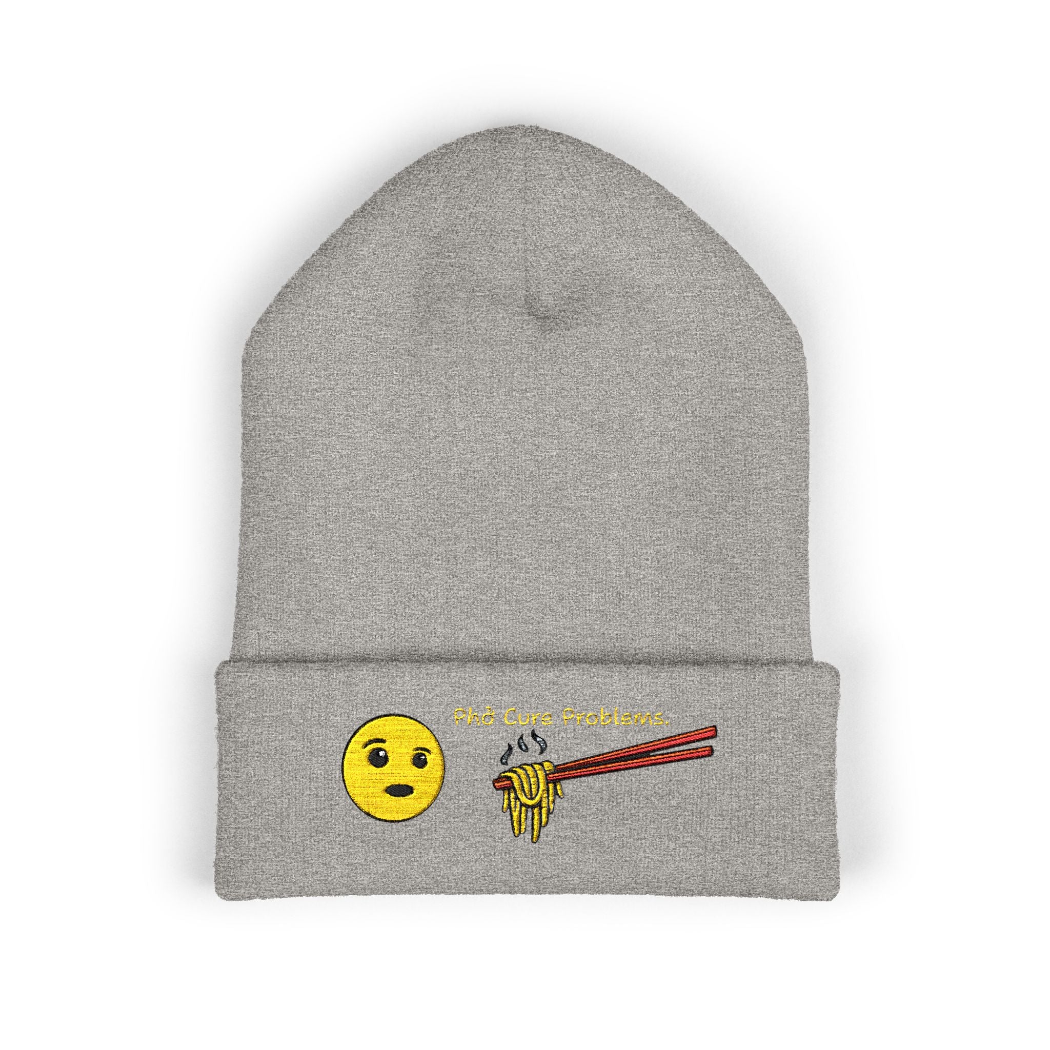 *Clearance Item* Embroidered 'Phở Cure Problems.' Cuffed Beanie