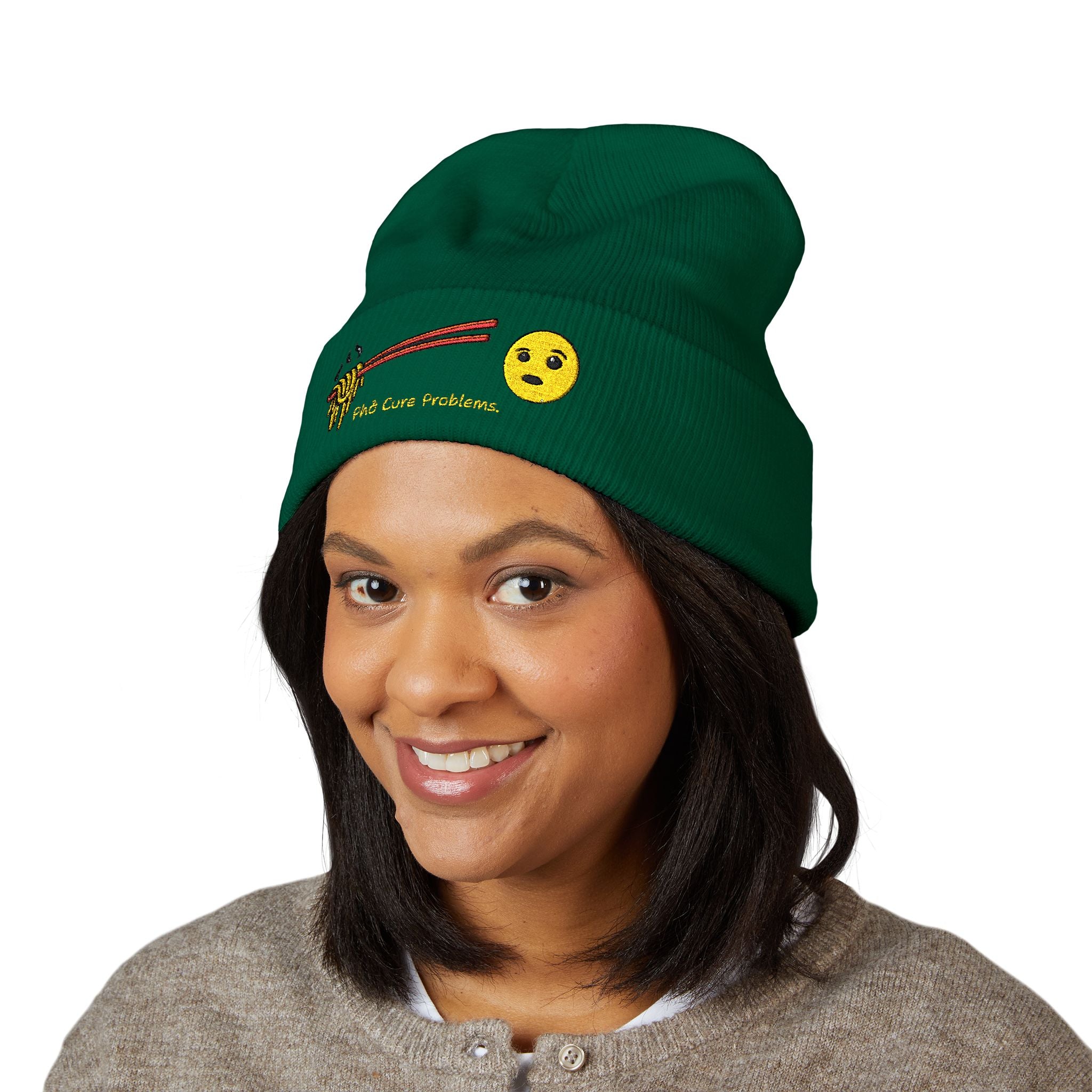 *Clearance Item* Embroidered 'Phở Cure Problems.' Cuffed Beanie