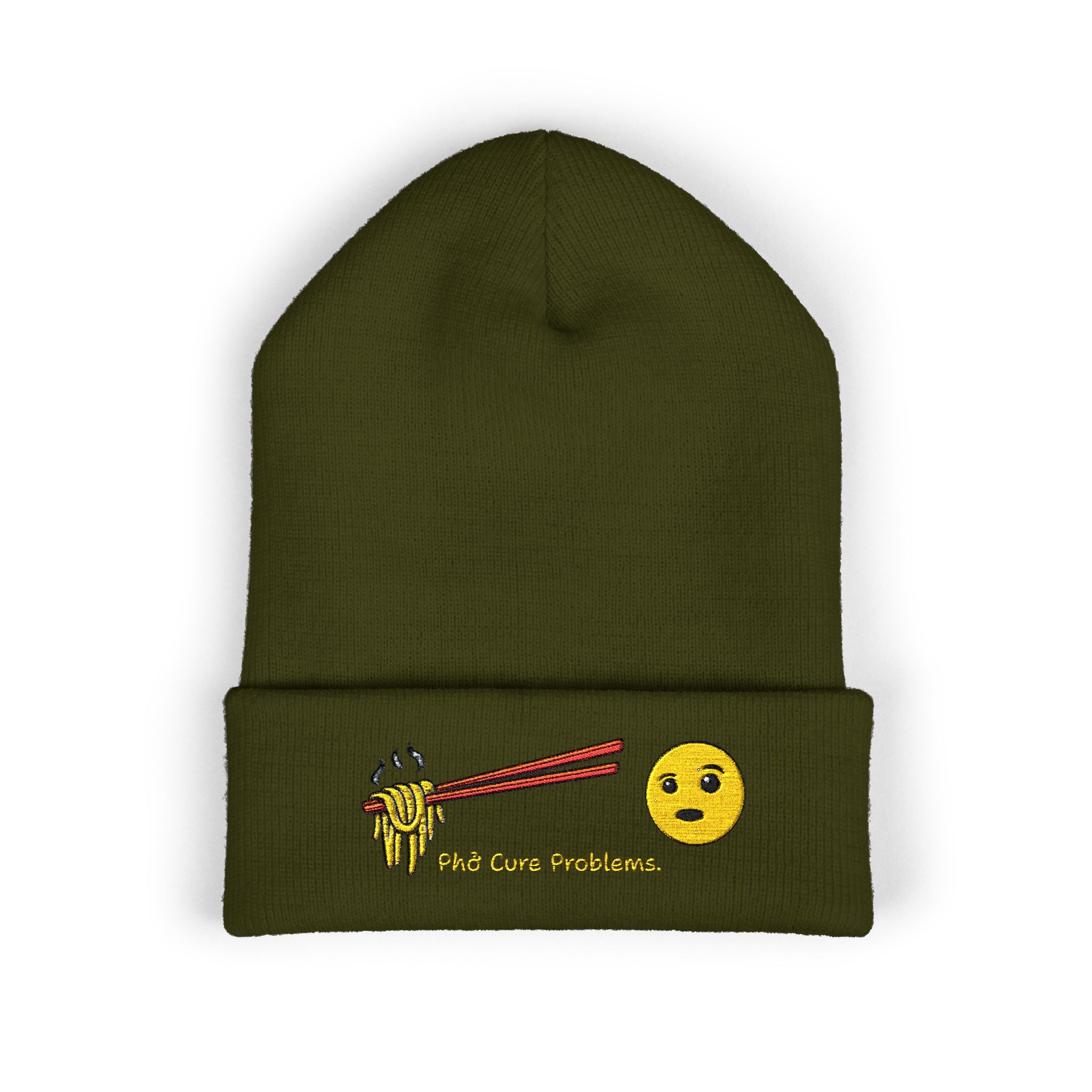 *Clearance Item* Embroidered 'Phở Cure Problems.' Cuffed Beanie