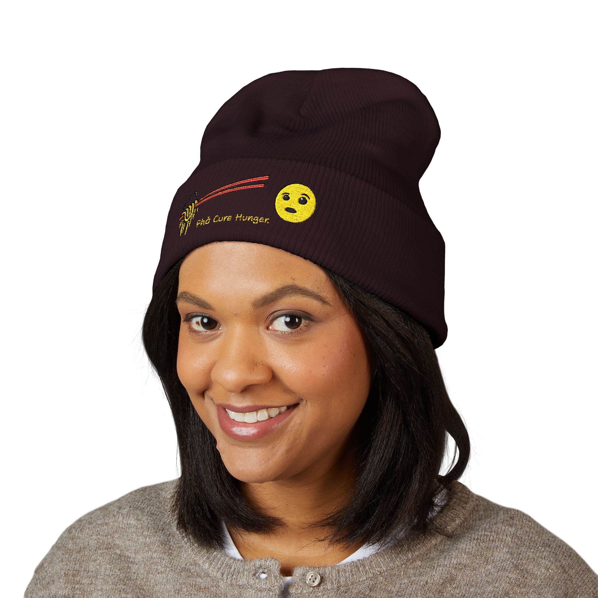 *Clearance Item* Embroidered "Phở Cure Hunger." Cuffed Beanie