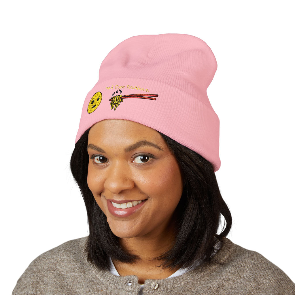 *Clearance Item* Embroidered 'Phở Cure Problems.' Cuffed Beanie