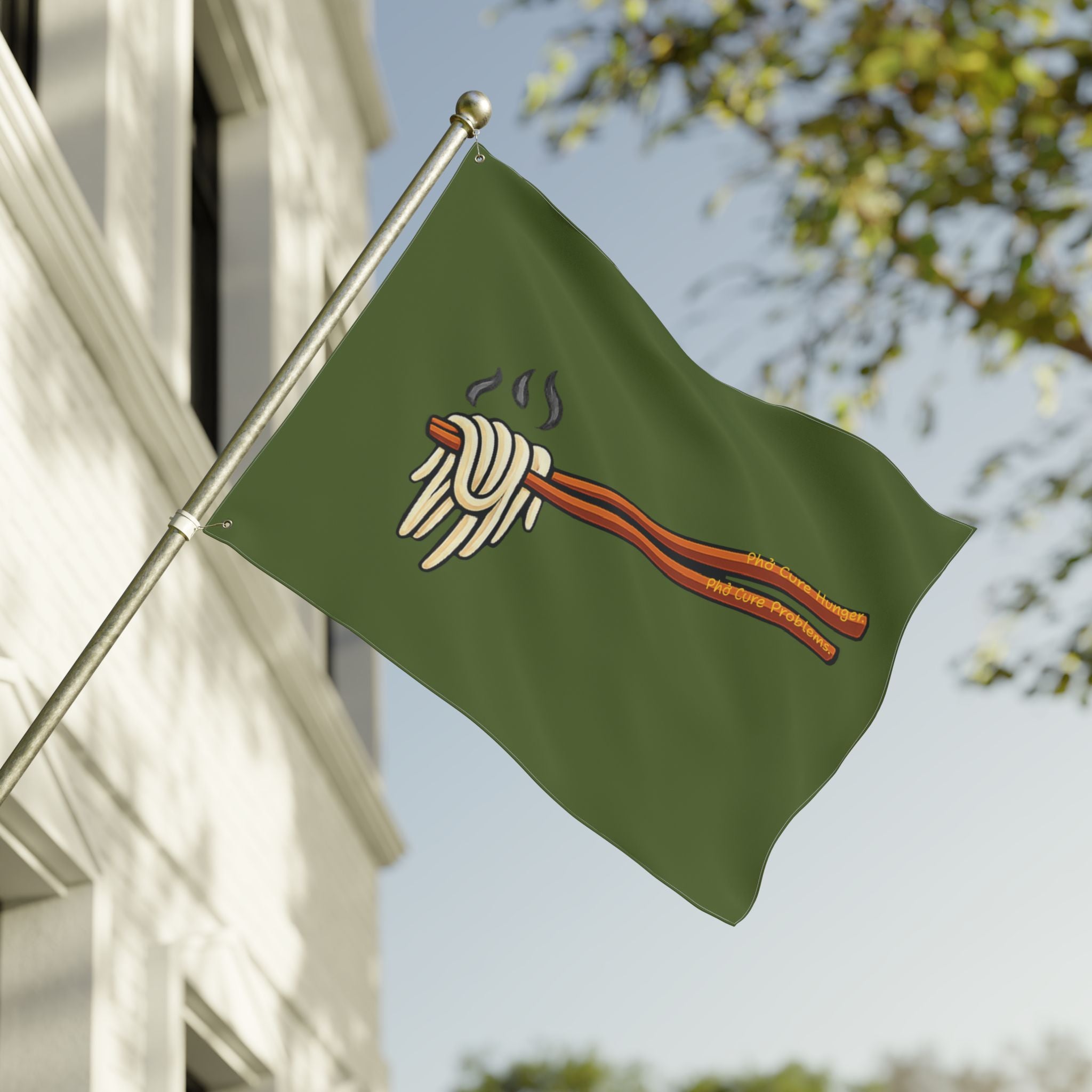"Phở Cure Problems." Flag — Double-Sided Garden Banner
