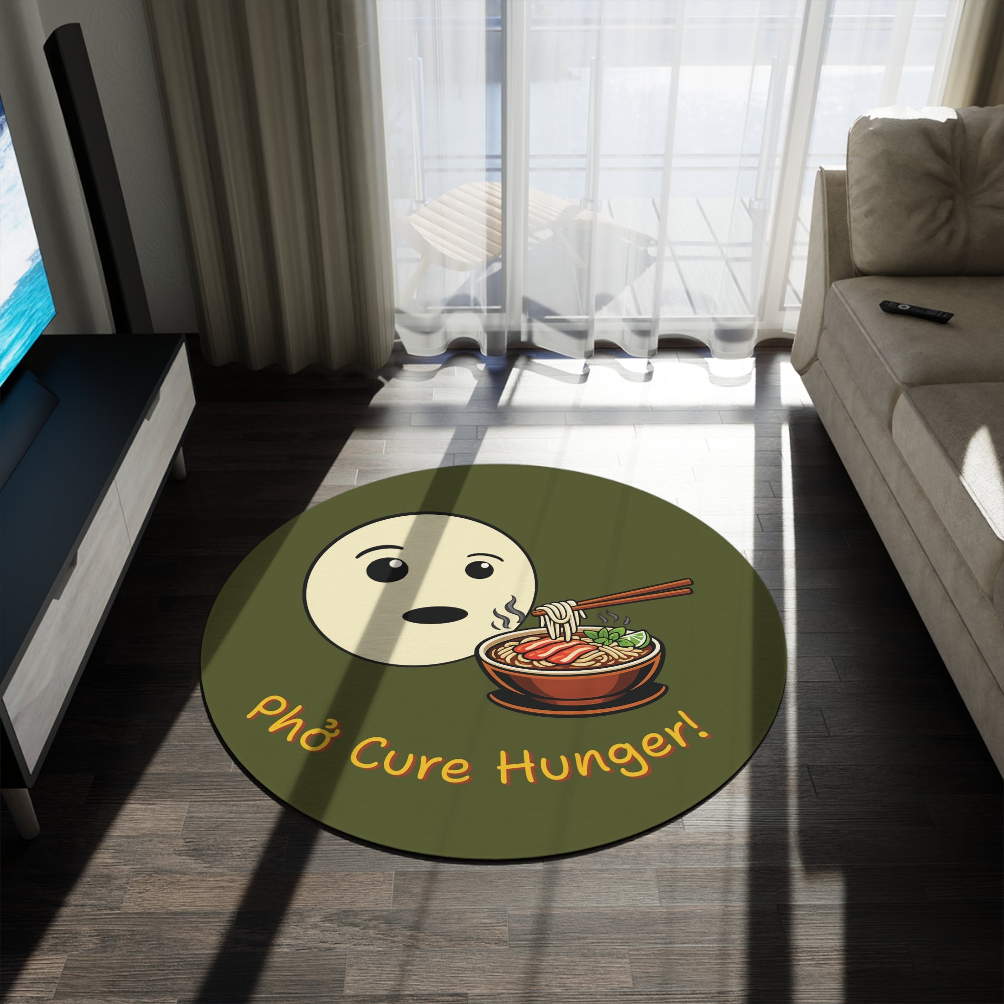 "Phở Cure Hunger!" Round Rug