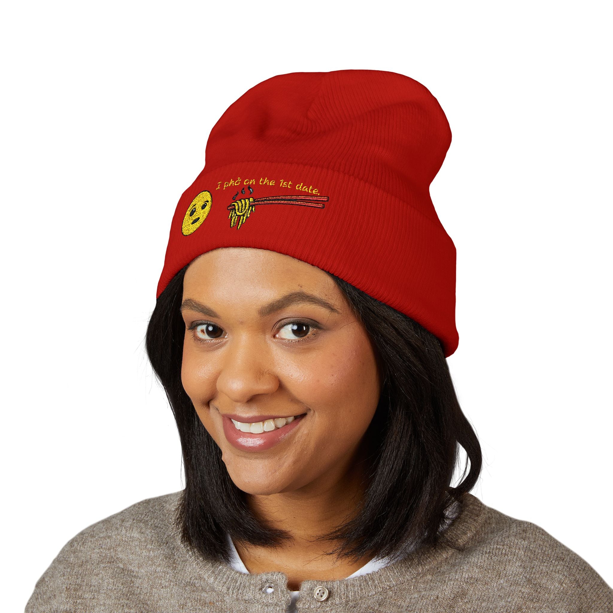 *Clearance Item* Embroidered "1st date." Cuffed Beanie