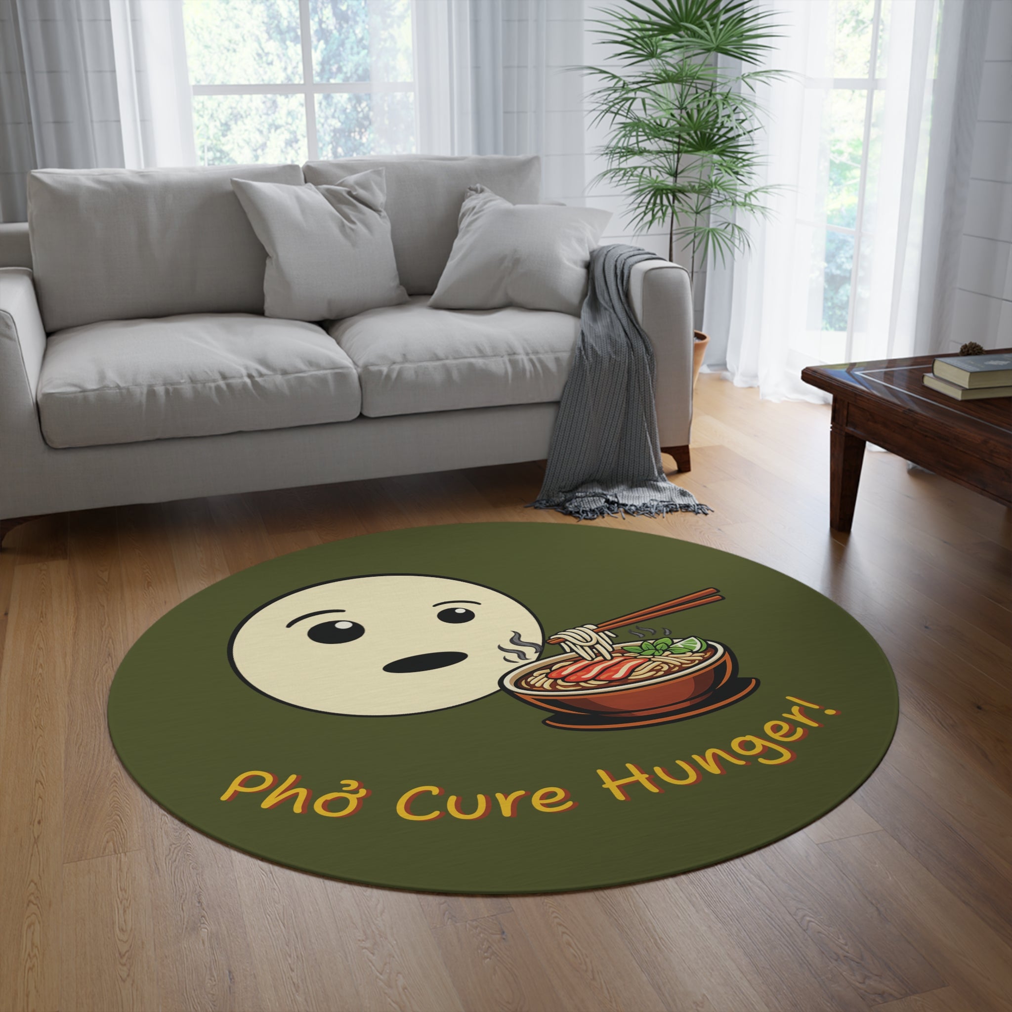 "Phở Cure Hunger!" Round Rug