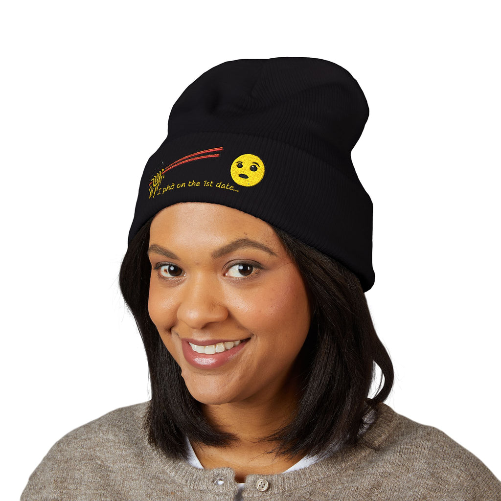 *Clearance Item* Embroidered "1st date." Cuffed Beanie