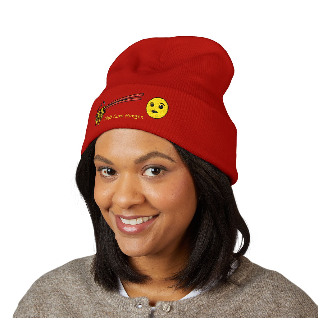 *Clearance Item* Embroidered "Phở Cure Hunger." Cuffed Beanie