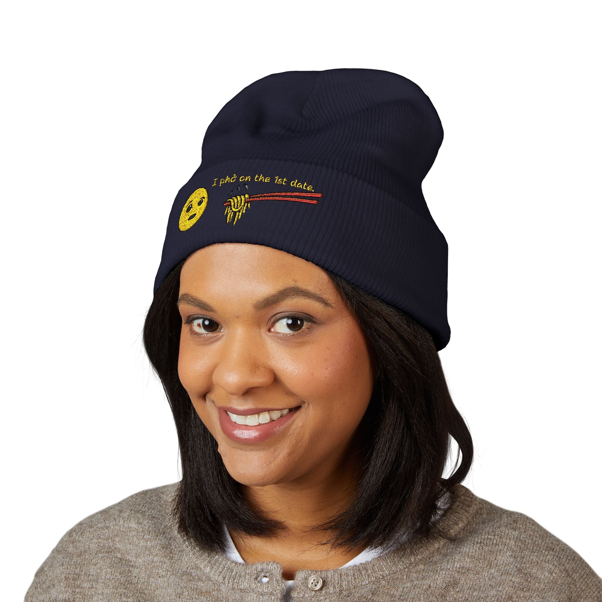 *Clearance Item* Embroidered "1st date." Cuffed Beanie
