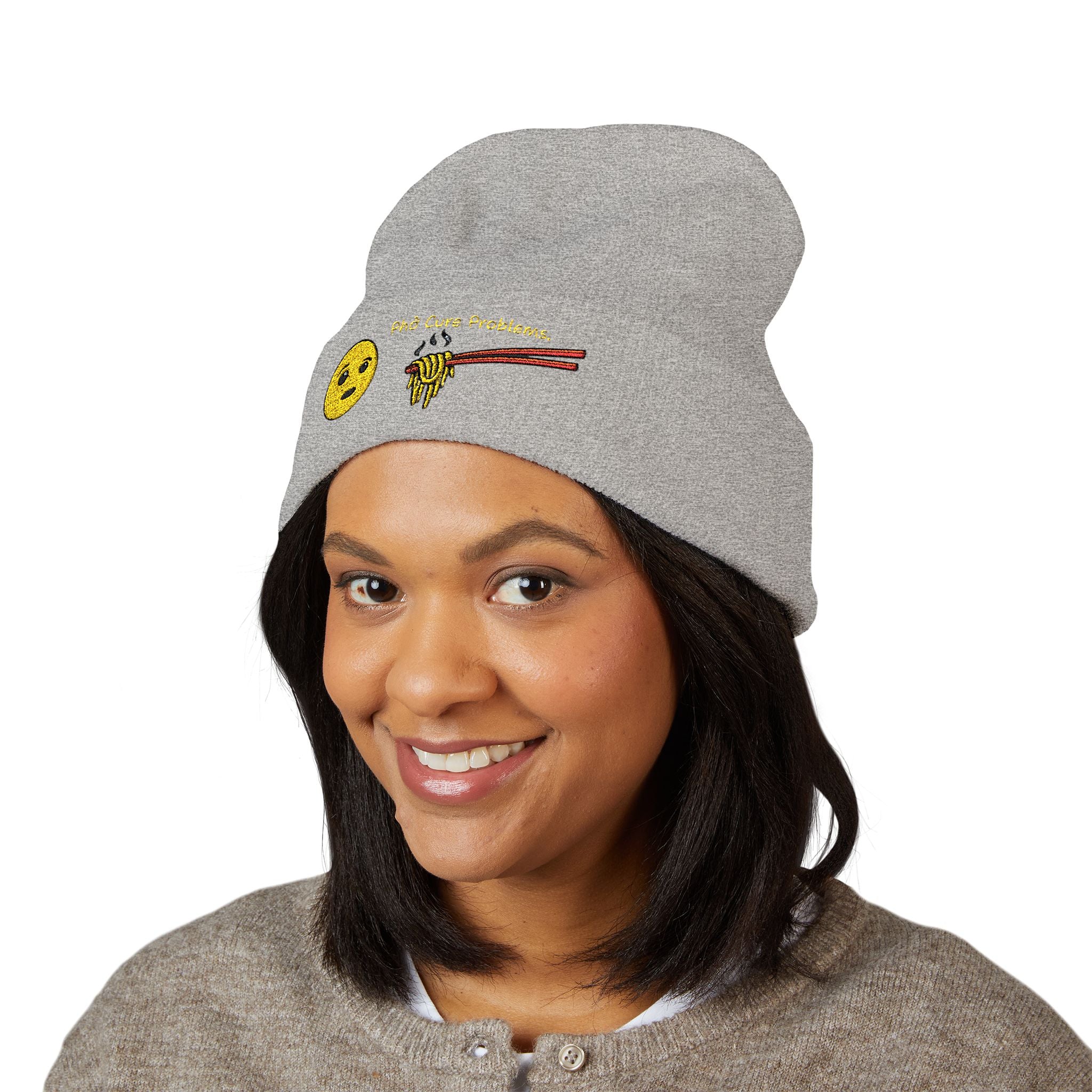 *Clearance Item* Embroidered 'Phở Cure Problems.' Cuffed Beanie