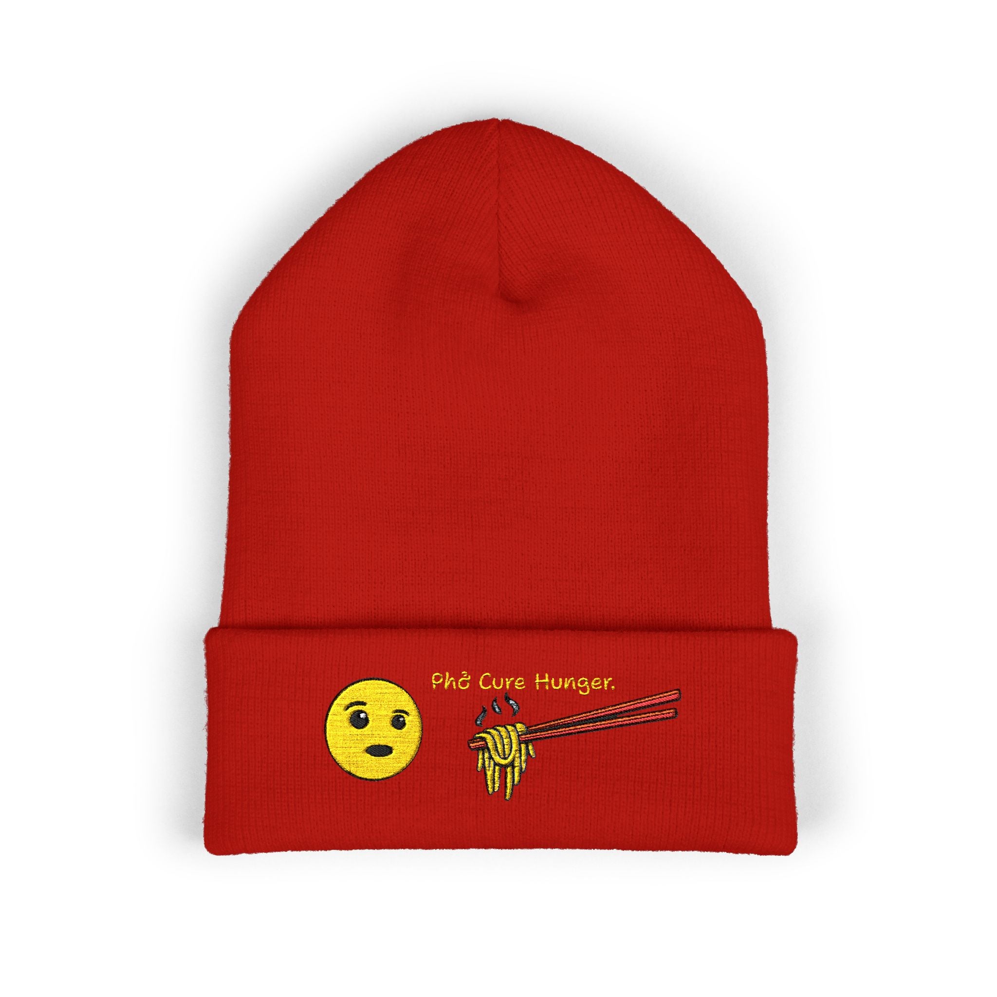 *Clearance Item* Embroidered "Phở Cure Hunger." Cuffed Beanie